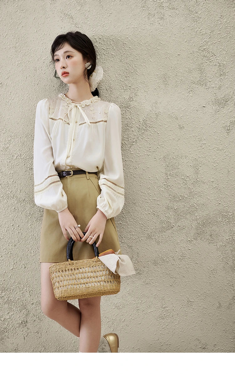 Mishow Khaki A-Line High Waist Pocket Skirt MXE15B0696
