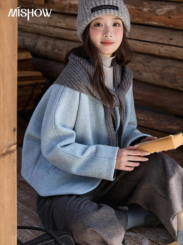 Mishow Blue Wool Coat with Shawl MXE87W0943