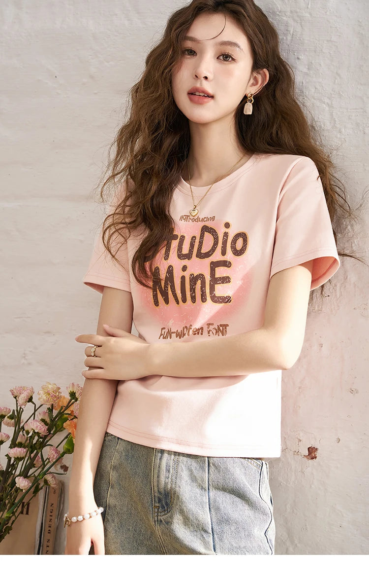 Mishow Letter Print Crew Neck Tee MXD13T0164