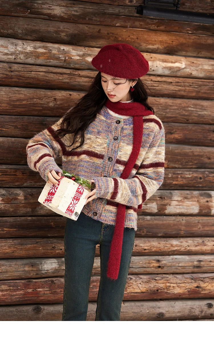 Mishow Striped Contrast Color O-Neck Cardigan MXD59Z1061