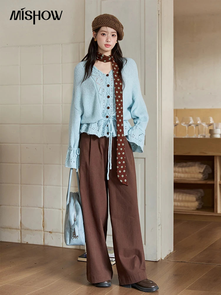 Mishow Hollow Knit V-Neck Flared Sleeve Cardigan MXE47Z2513