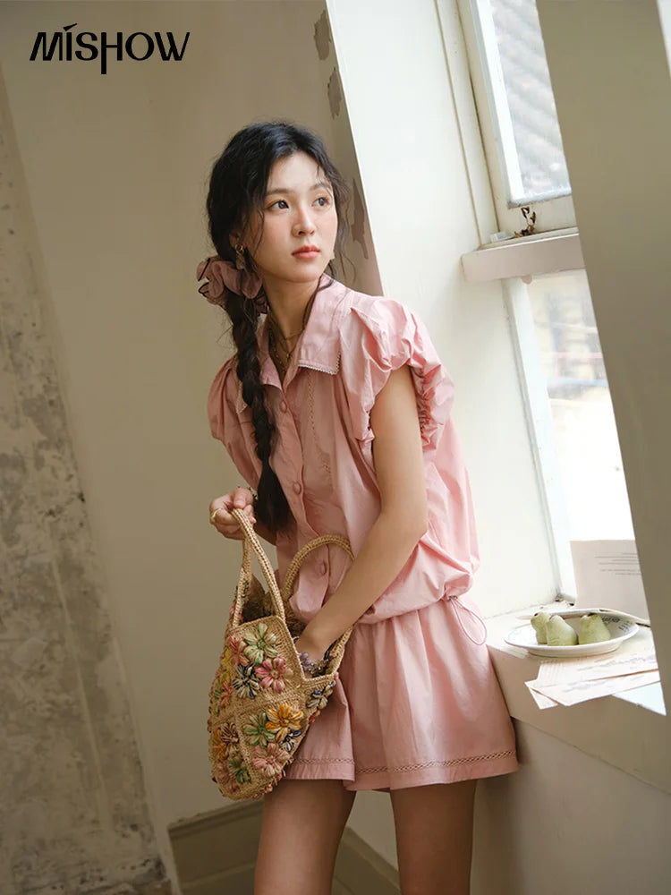Mishow Loose Button Shirt & Casual Shorts Set MXE34T0591
