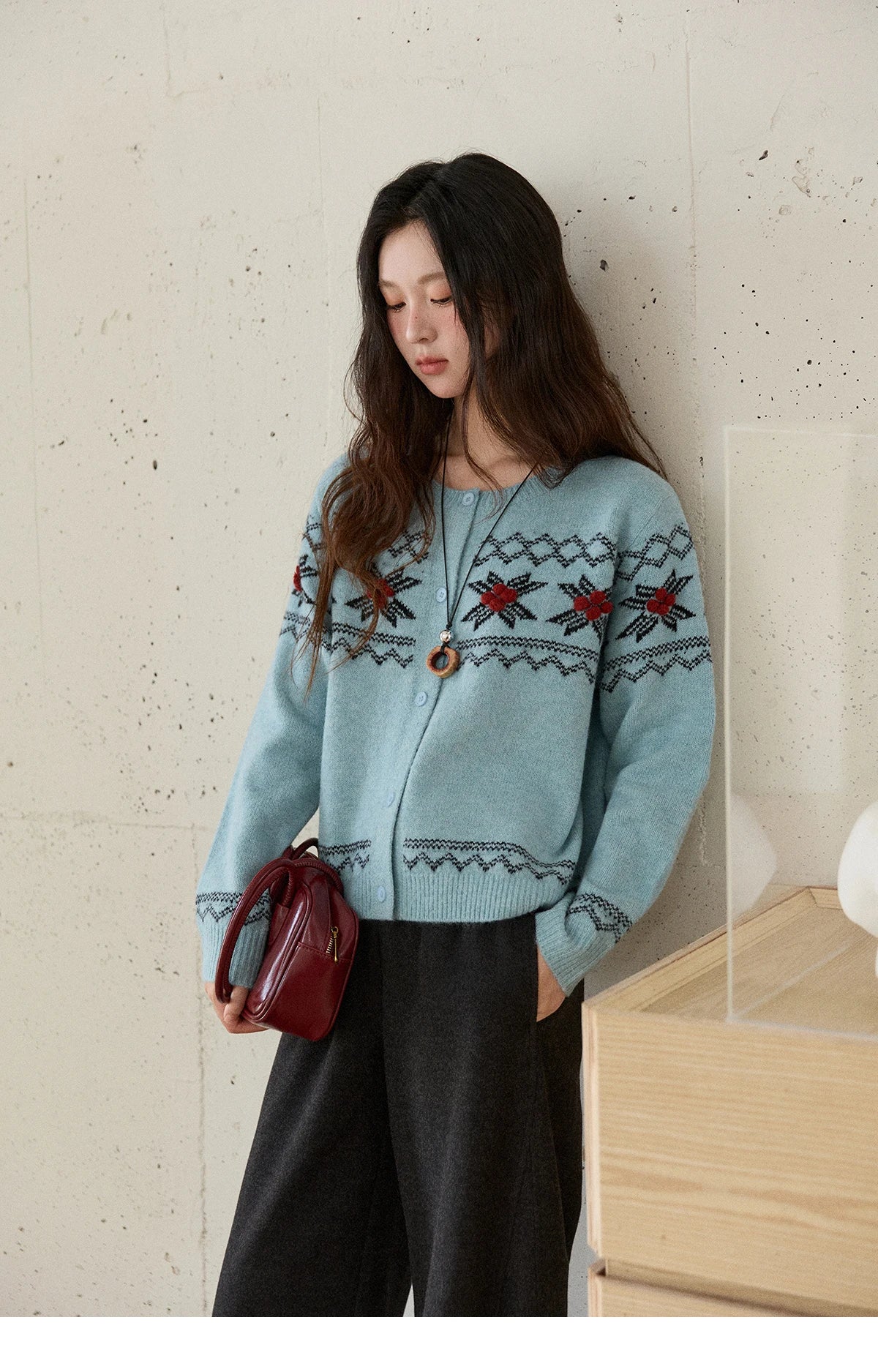 Mishow Blue Geometric Fair Isle Cardigan MXE86Z2734