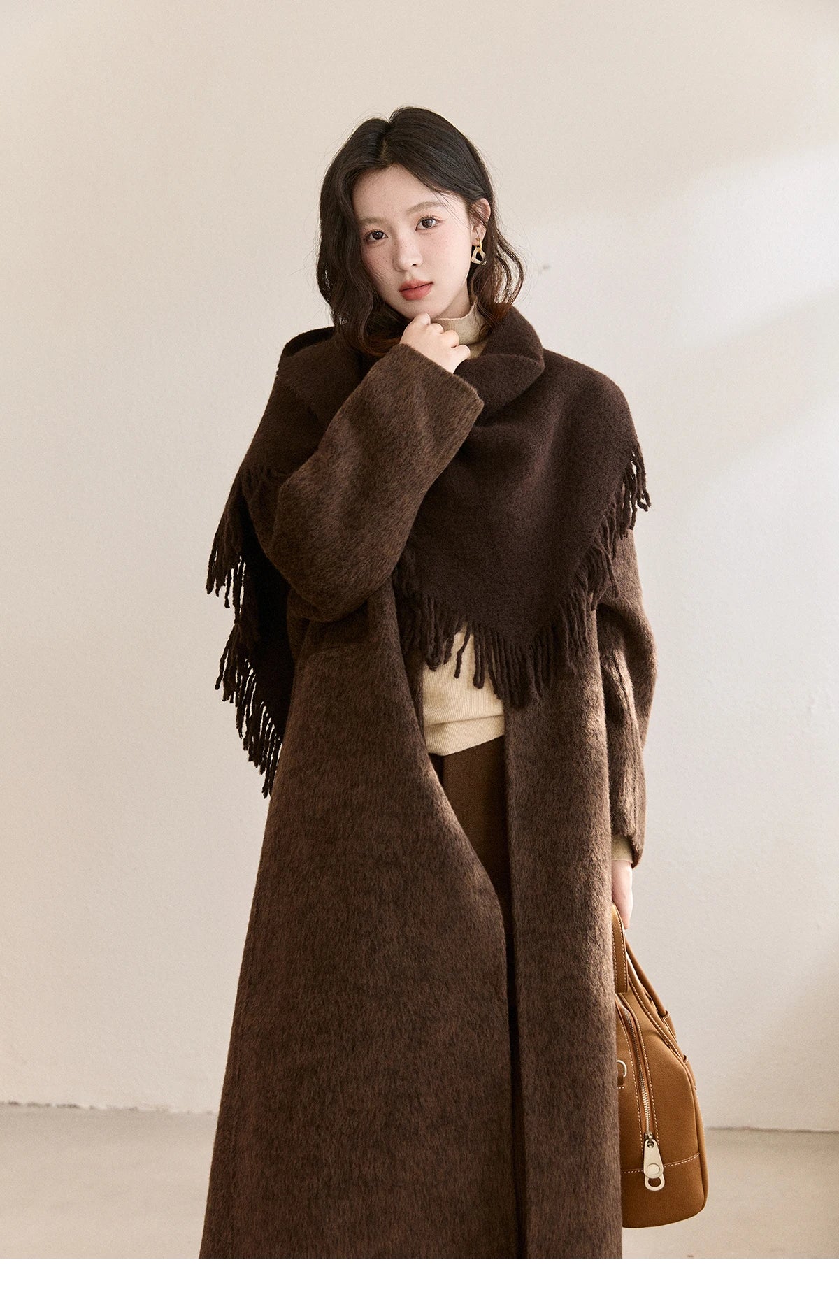 Mishow Woolen Coat with Scarf Invisible Buckle Design MXE93W1030