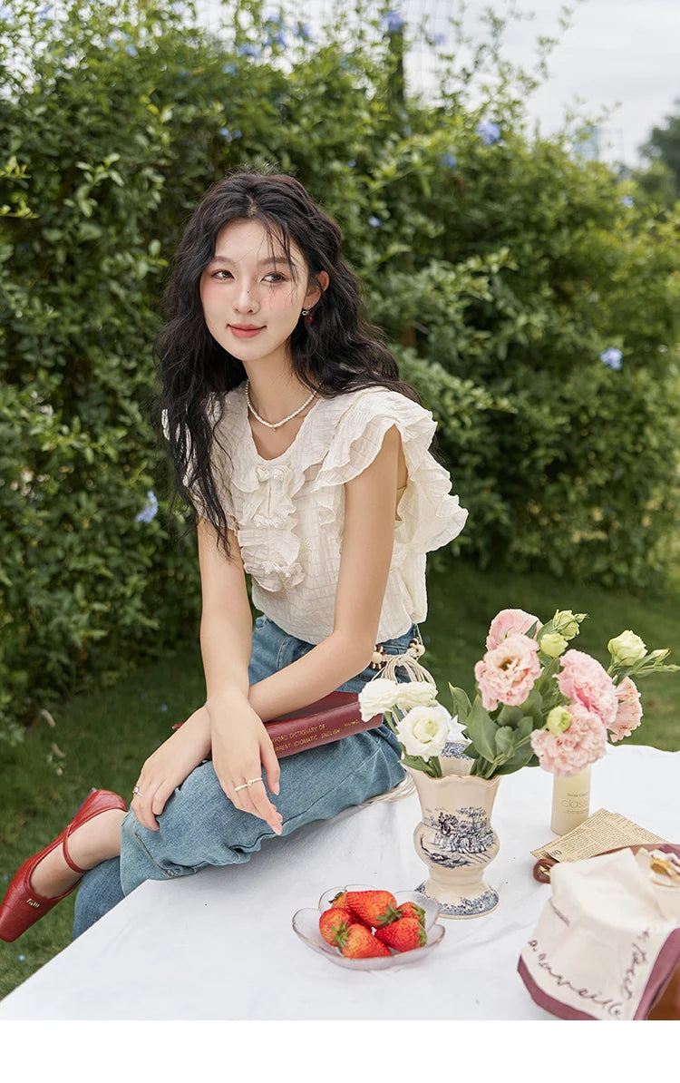 MISHOW Chinese Button Up Blouse Flying Sleeve with Camisole MXD21X1374