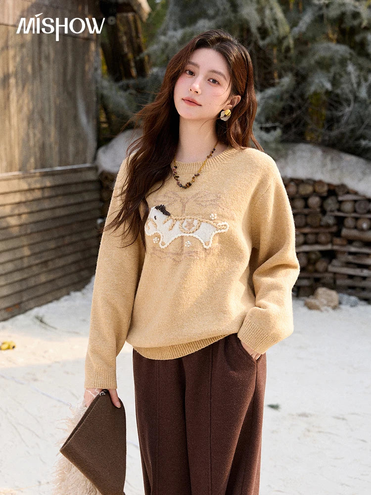 Mishow Handmade Embroidered Pony Jacquard Pullover MXE92Z2848