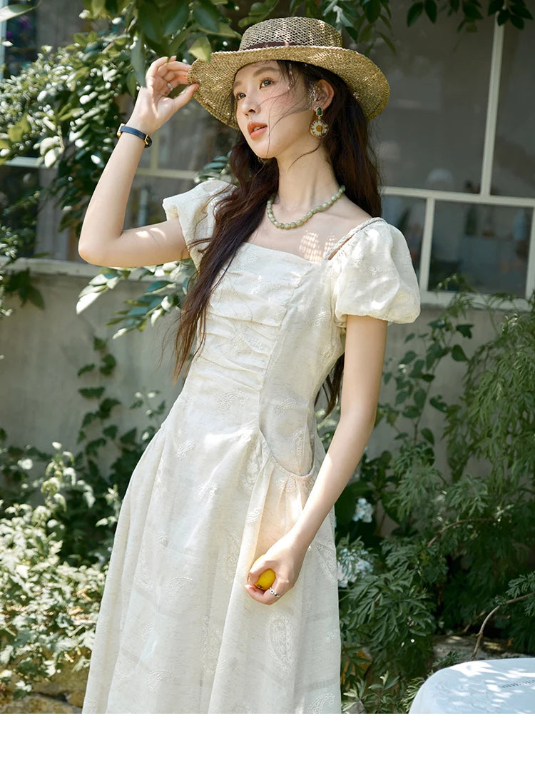 Mishow Paisley Embroidery Square Neck Puff Sleeve Dress MXE34L2265