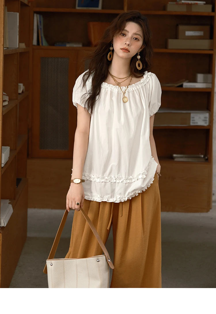 MISHOW Puff Sleeve Blouse Edible Tree Fungus Spliced MXE39X1929