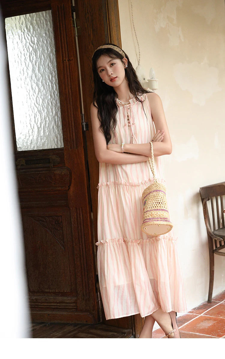 Mishow French Hanging Neck Striped Camisole Dress MXD30L1951