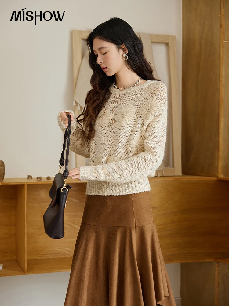 Mishow Apricot Hook Flower Wool Blend Lazy Sweater MXE47Z2577