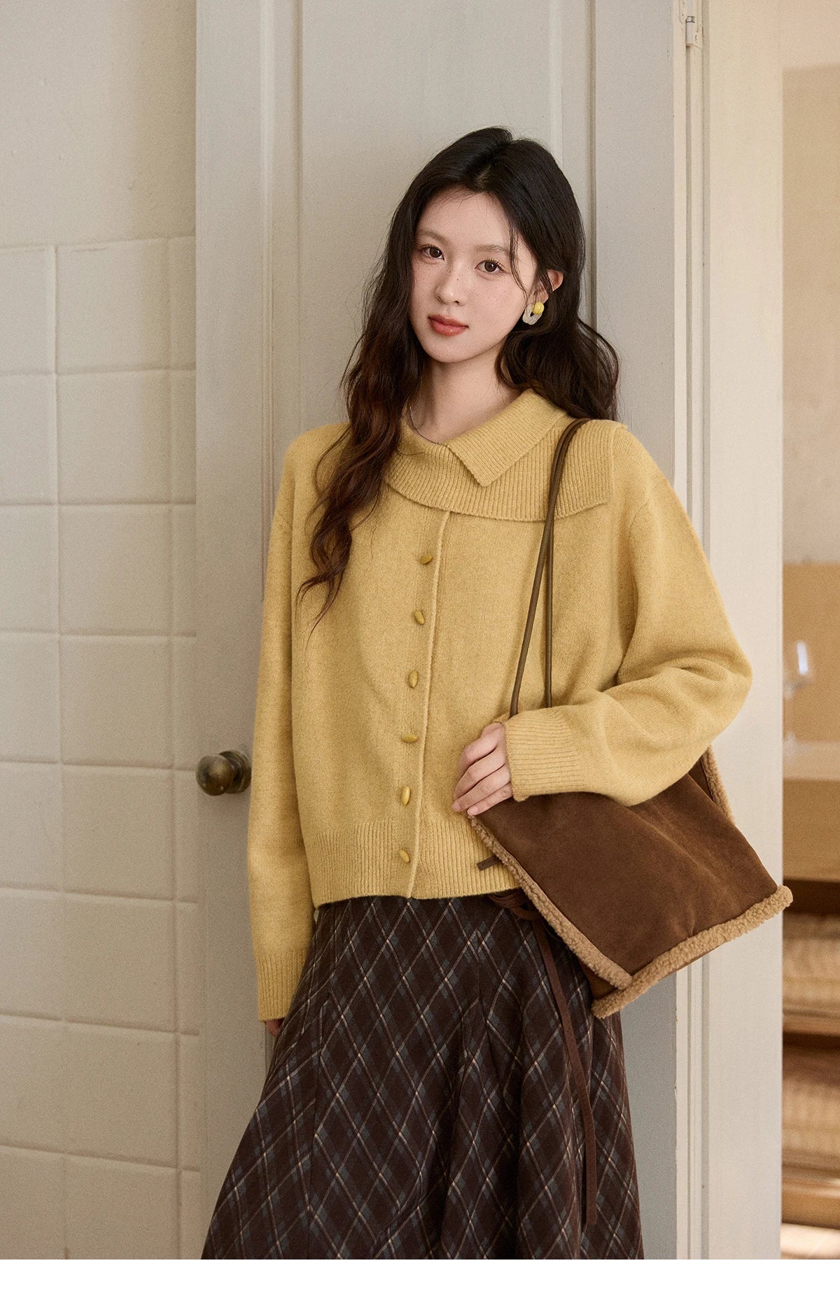 Mishow Mustard Yellow Asymmetric Collar Dropped Sleeve Cardigan MXE93Z2936
