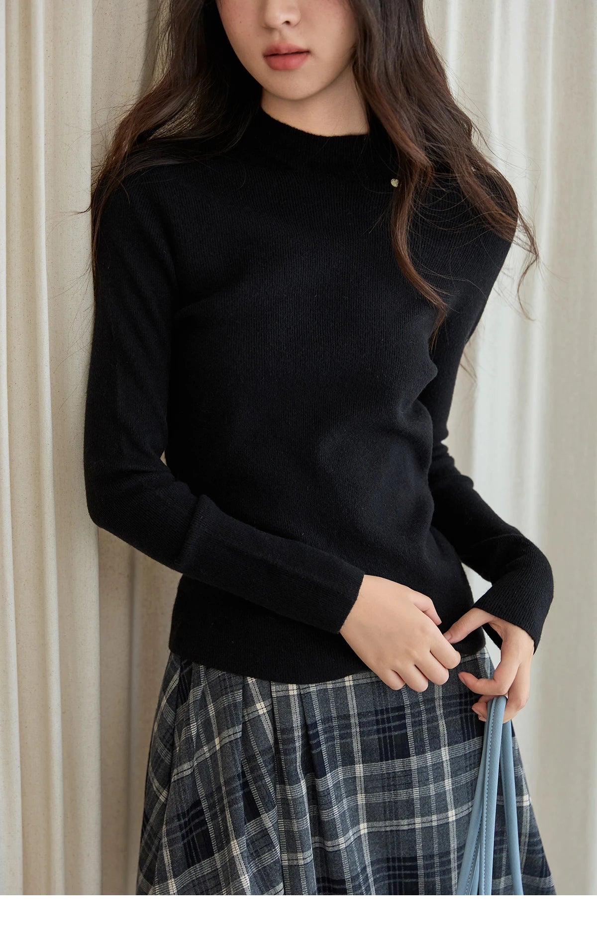 Mishow Minimalist Mock Neck Slim Pullover MXE48Z2583