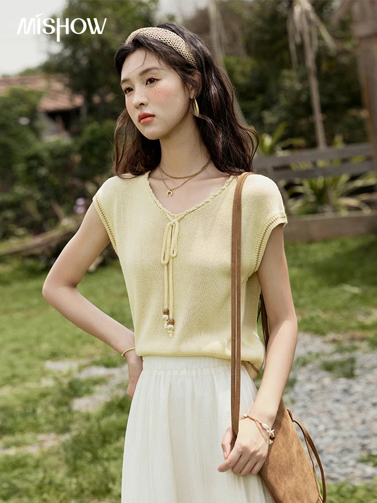Mishow Office Lady V-Neck Bead Design Pullover MXE33Z1227
