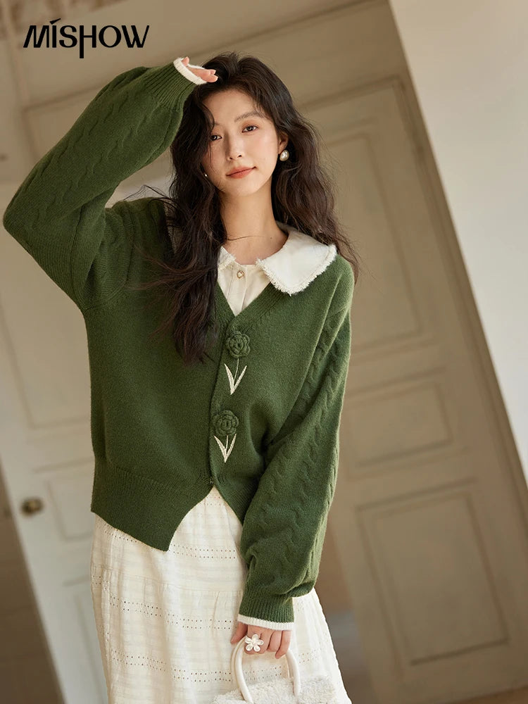 Mishow Three-Dimensional Flowers V-Neck Cardigan MXD36Z0894