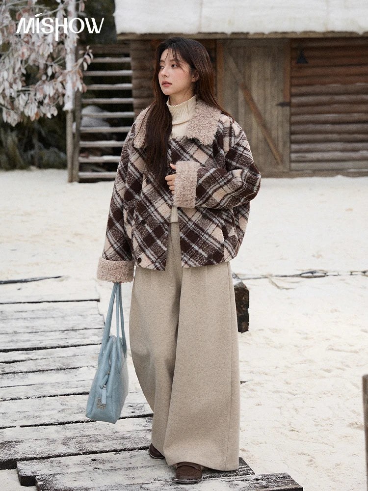 Mishow Retro Plaid Turn-Down Collar Wool Blend Jacket MXE89W0904