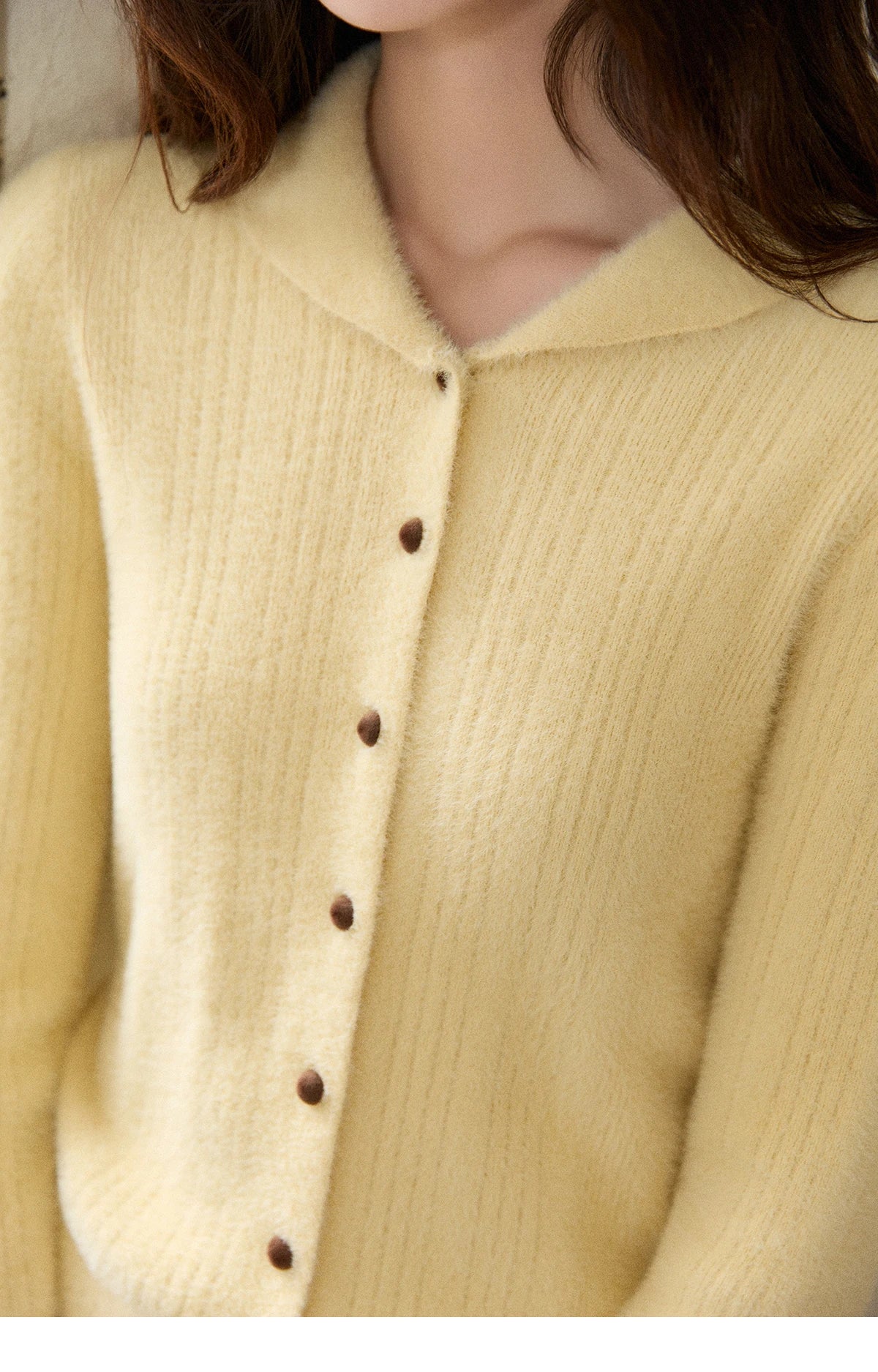 Mishow Yellow Imitation Mink Fur Turn-Down Cardigan MXE89Z2671