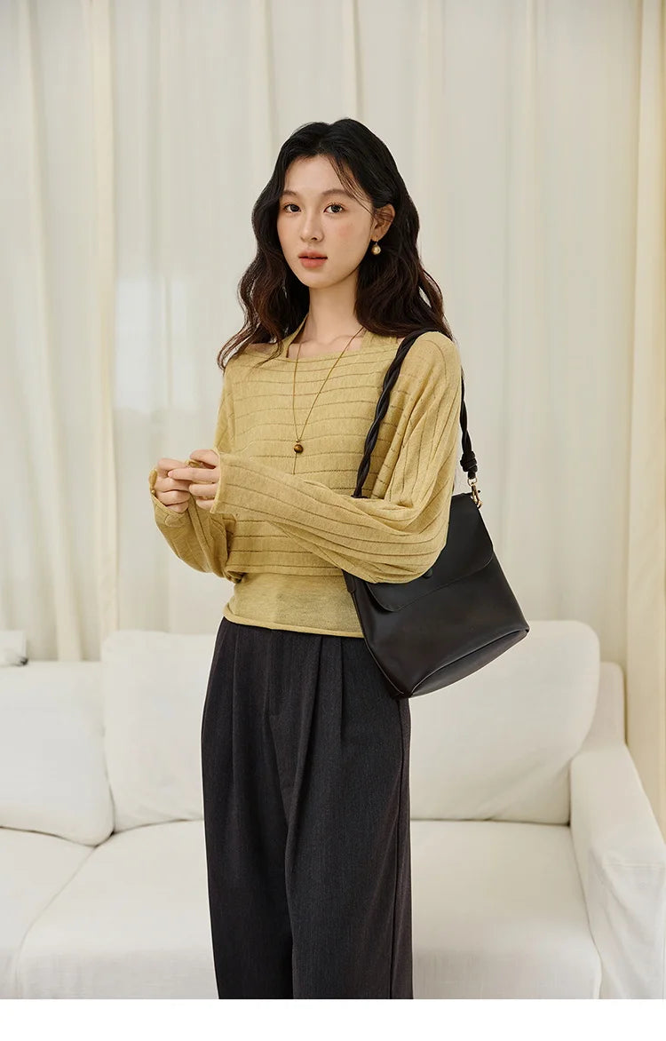Mishow Striped Hanging Neck Top & Wool Blend Set MXE46T1399