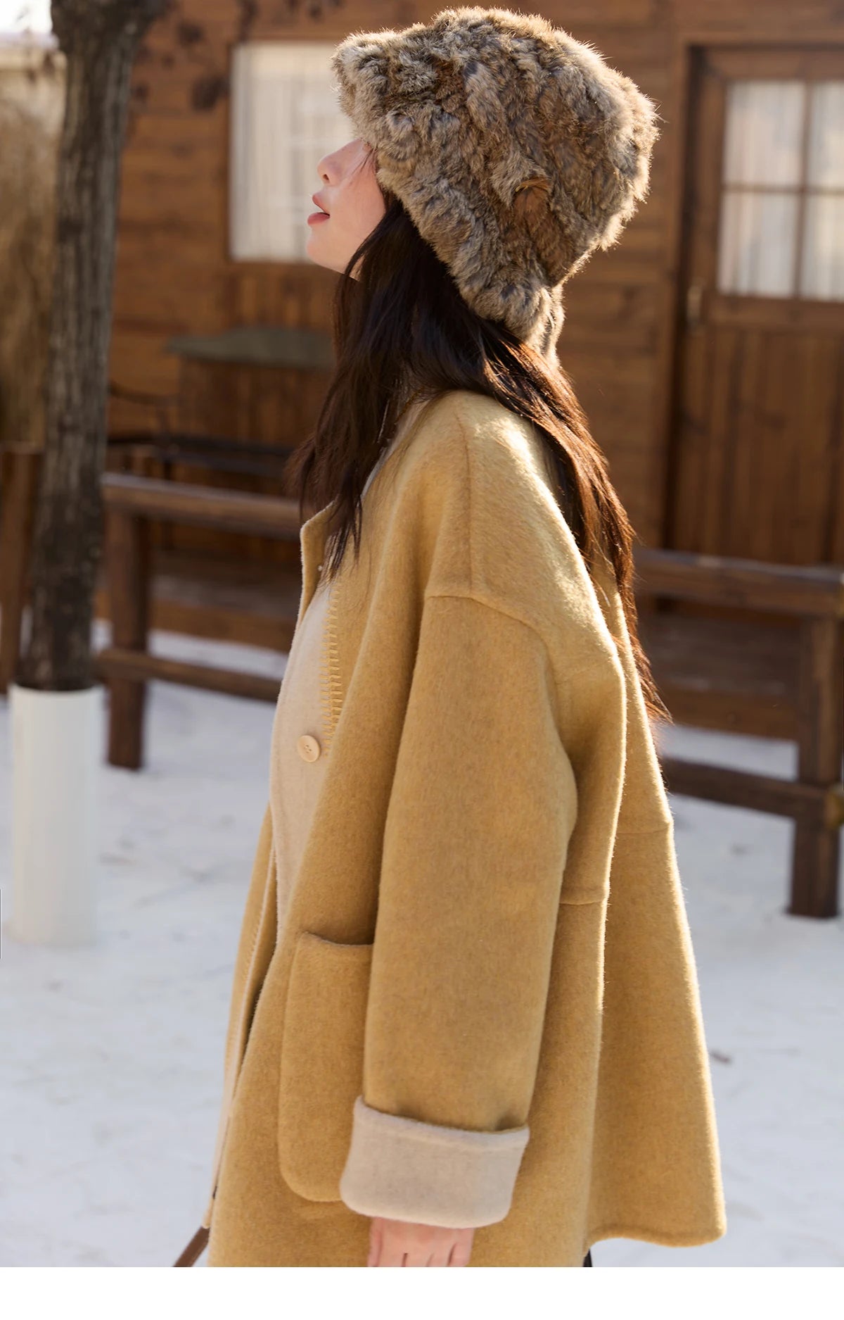 Mishow Yellow Double-Faced Contrast Color Wool Coat MXE51W0915
