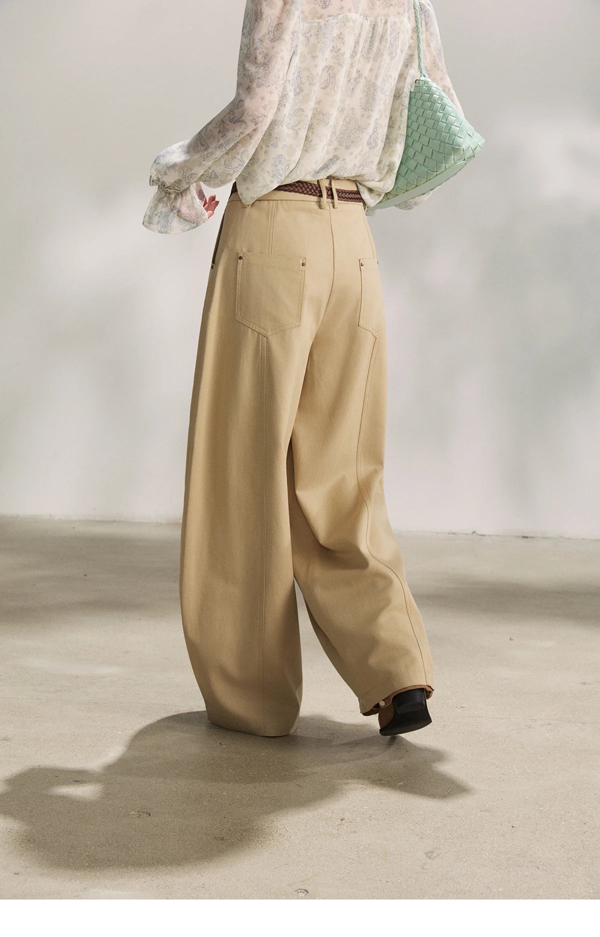 MISHOW Khaki Wide Leg Pants High Waist Belted Rear Pocket MXF13K1237