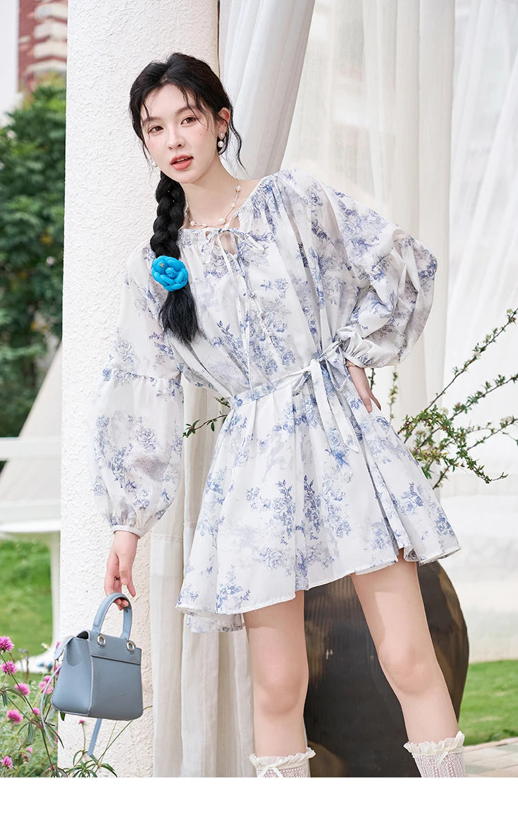 Mishow Fairy Floral Puff Sleeve Chiffon Dress MXD14L1681