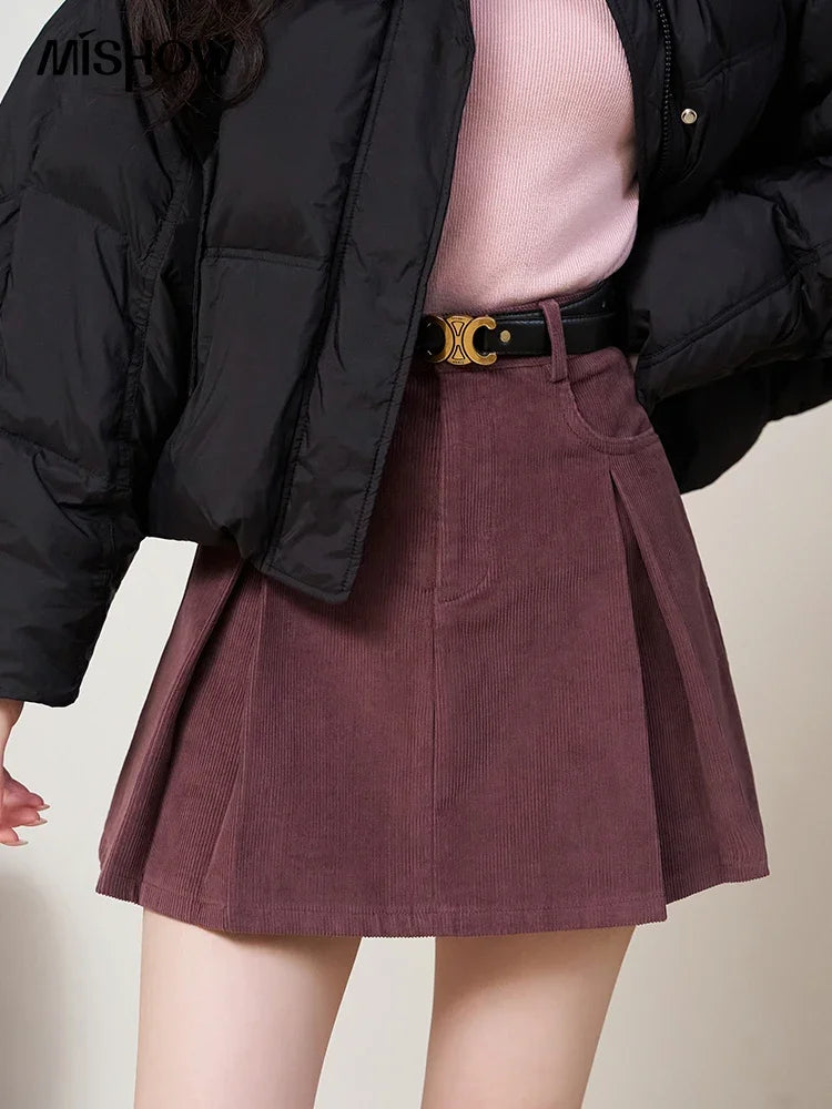 Mishow 100% Cotton A-Line Pleated Mini Skirt MXC55B0216