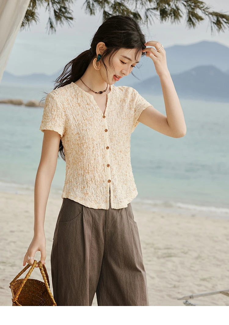 Mishow V-Neck Print Knit Slim Tee MXE31Z1234