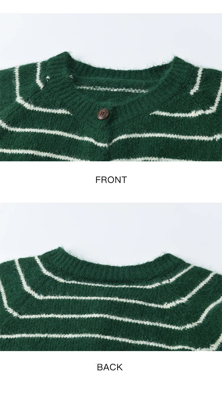 Mishow Green Striped Wool Blend Retro Cardigan MXE86Z2735