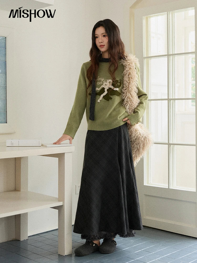 Mishow Cat Jacquard Three-Dimensional Bow Pullover MXE86Z2750