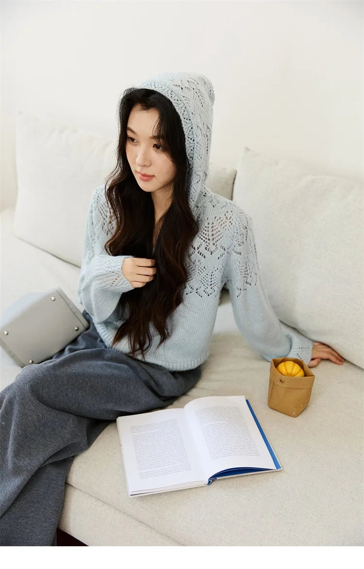 Mishow Yellow Hooded Zipper Hollow Cardigan MXE46Z2584