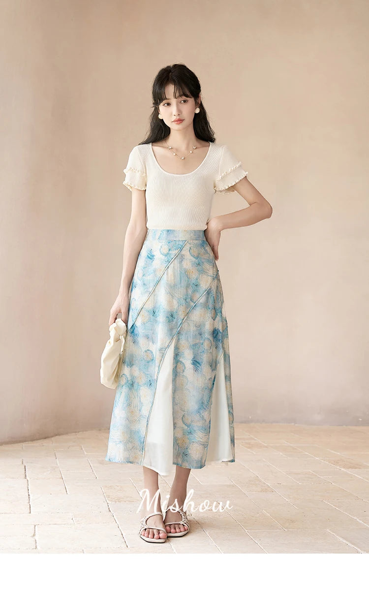 MISHOW Van Gogh Art Pleated Skirt High Waist A-LINE MXC39B0095