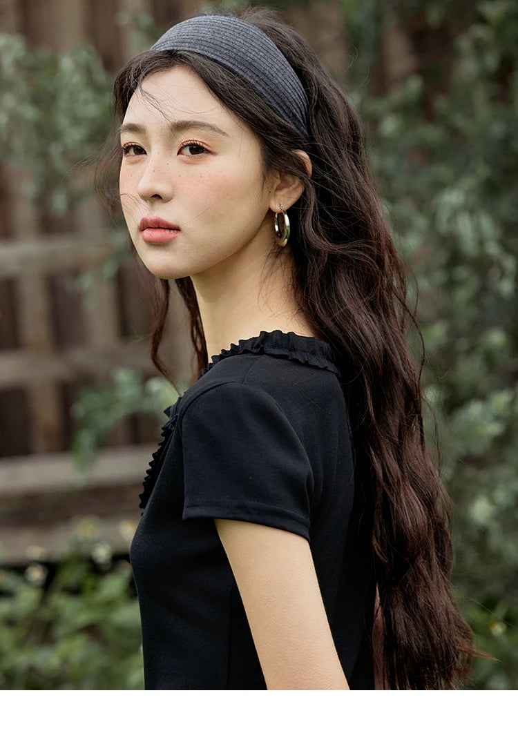 Mishow V-Neck Solid Straight Shoulder Tee MXE35T0562