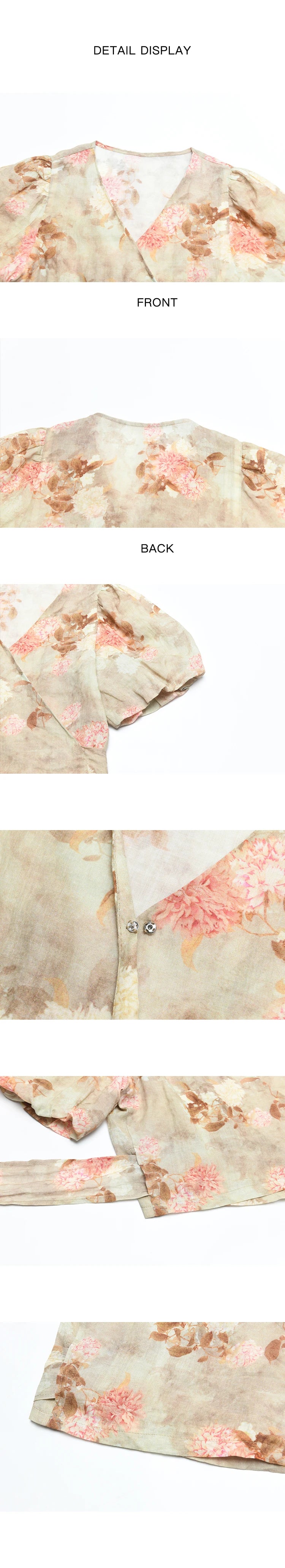 MISHOW French V-Neck Floral Puff Sleeve Blouse MXD28X1619