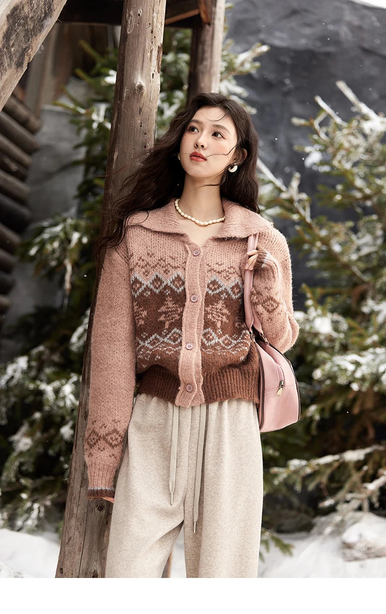 Mishow Fair Isle Christmas Turn-Down Collar Cardigan MXD58Z1036