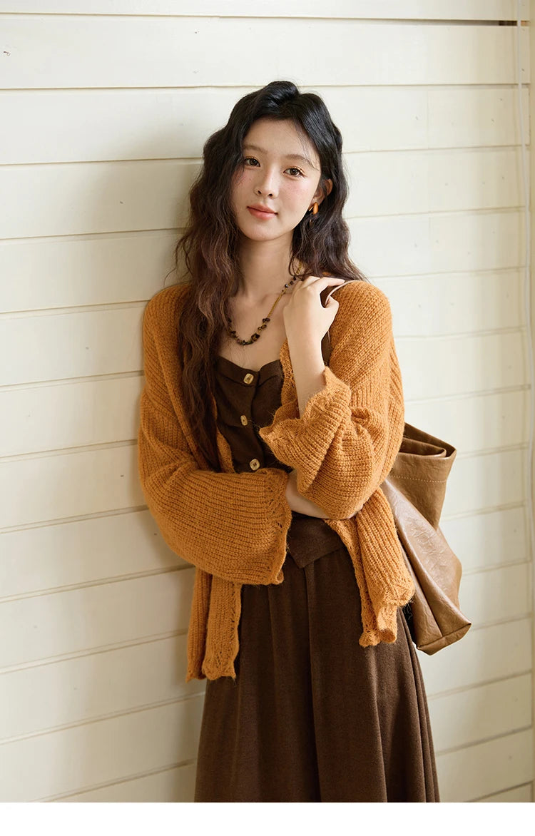 Mishow Pumpkin Wavy Edge Dropped Sleeve Cardigan MXE46Z2505
