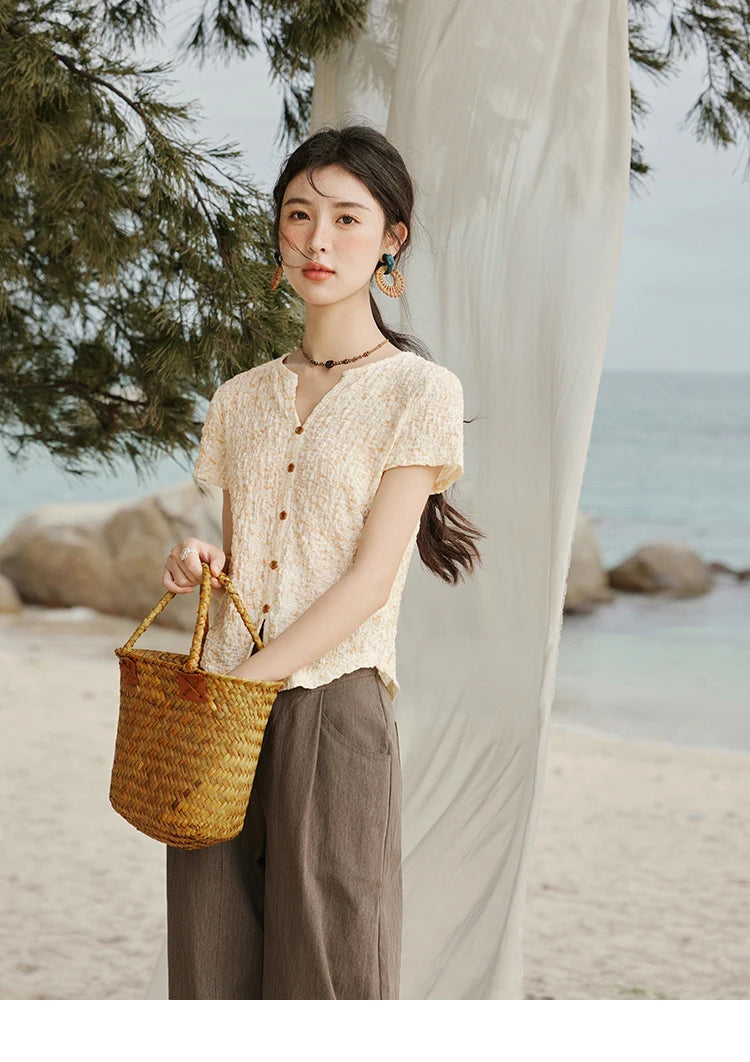 Mishow V-Neck Print Knit Slim Tee MXE31Z1234