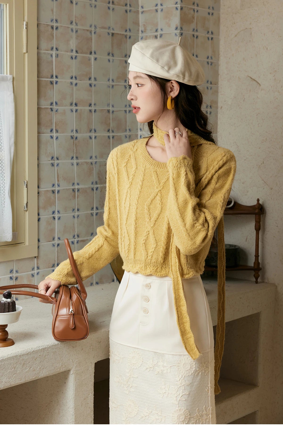 MISHOW Romantic Lace Wave Knit Sweater with Belt MPD42Z0736
