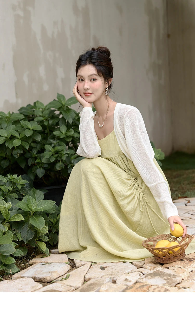Mishow Irregular Pleated Olive Green Drawstring Dress MXD31L1928