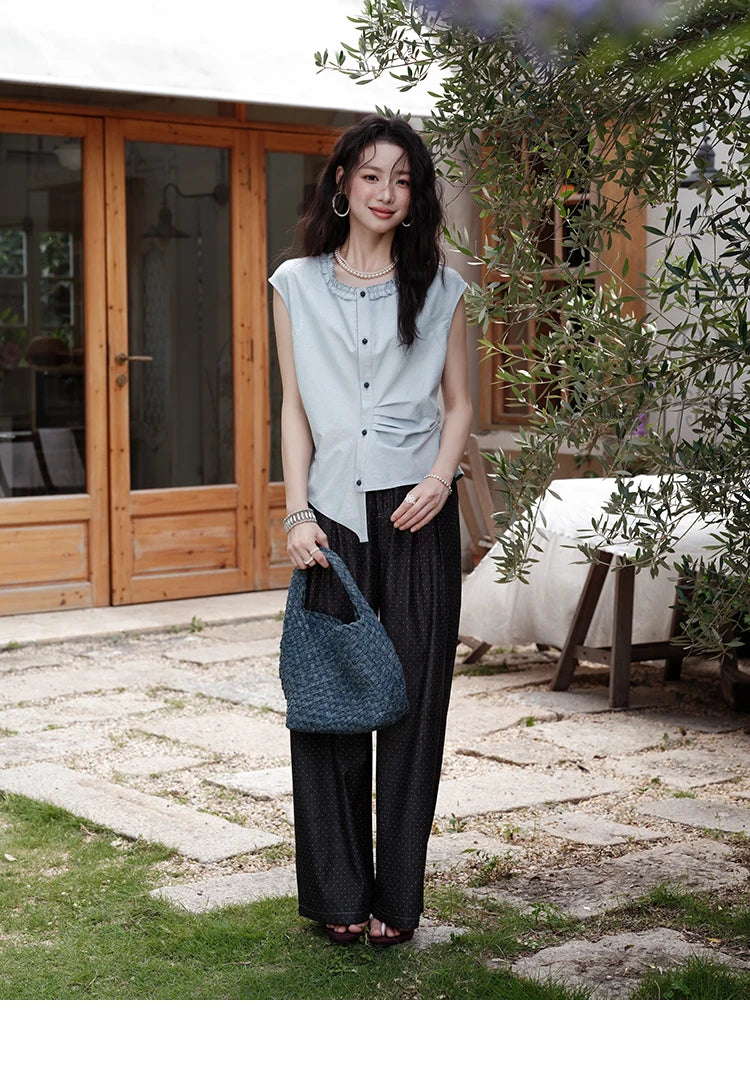 MISHOW Round Neck Sleeveless Shirt Button Front MXE38X1864