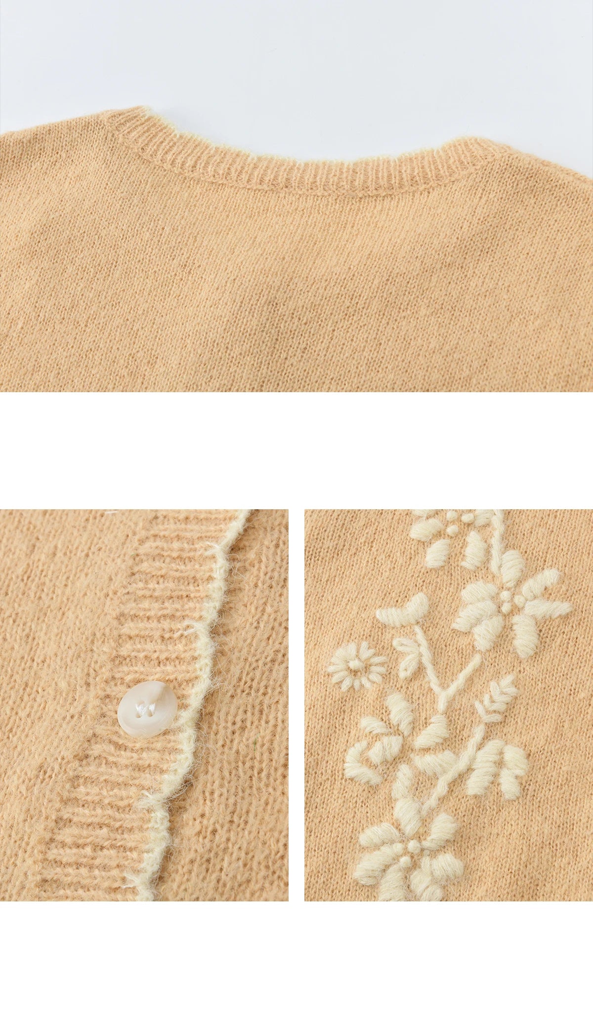 Mishow Camel Floral Embroidery Crew Neck Cardigan MXF11Z2896