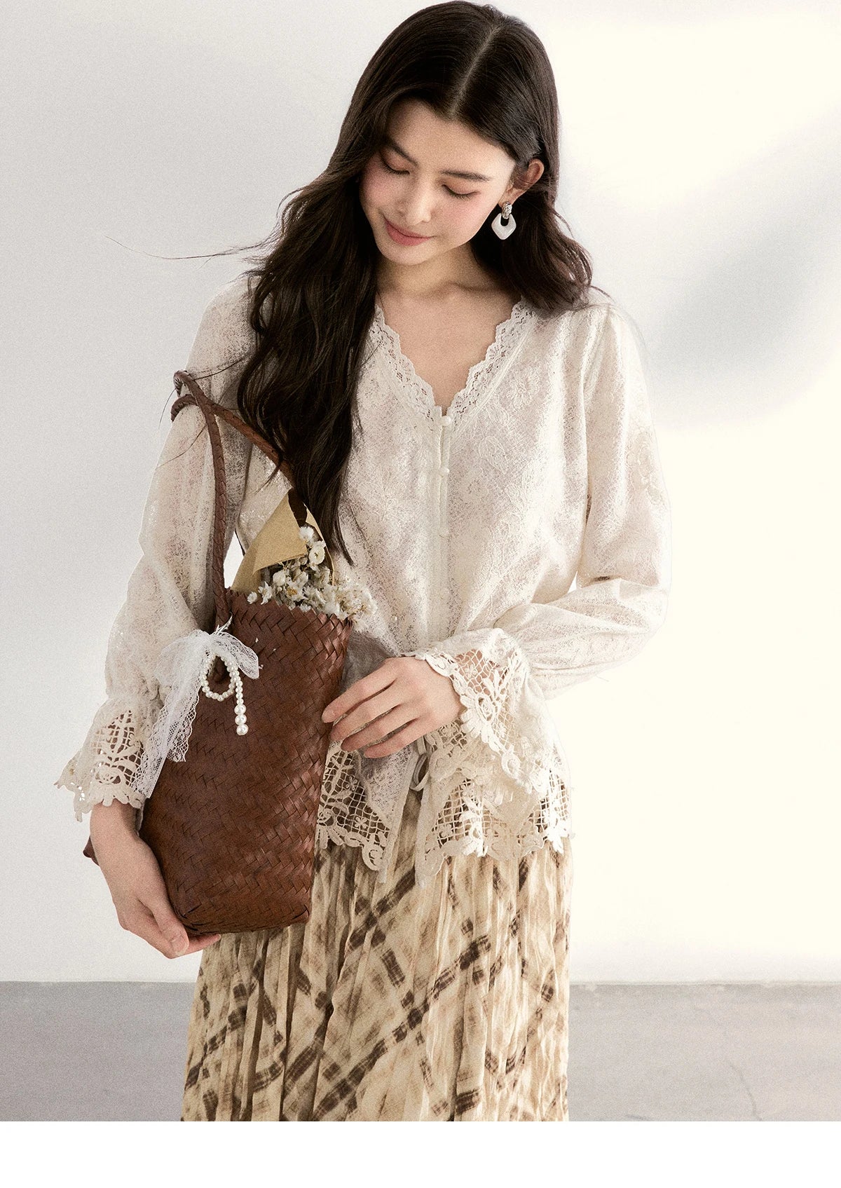 MISHOW Beige Plaid Maxi Skirt High Waist Flowy Elastic MXF108B0769