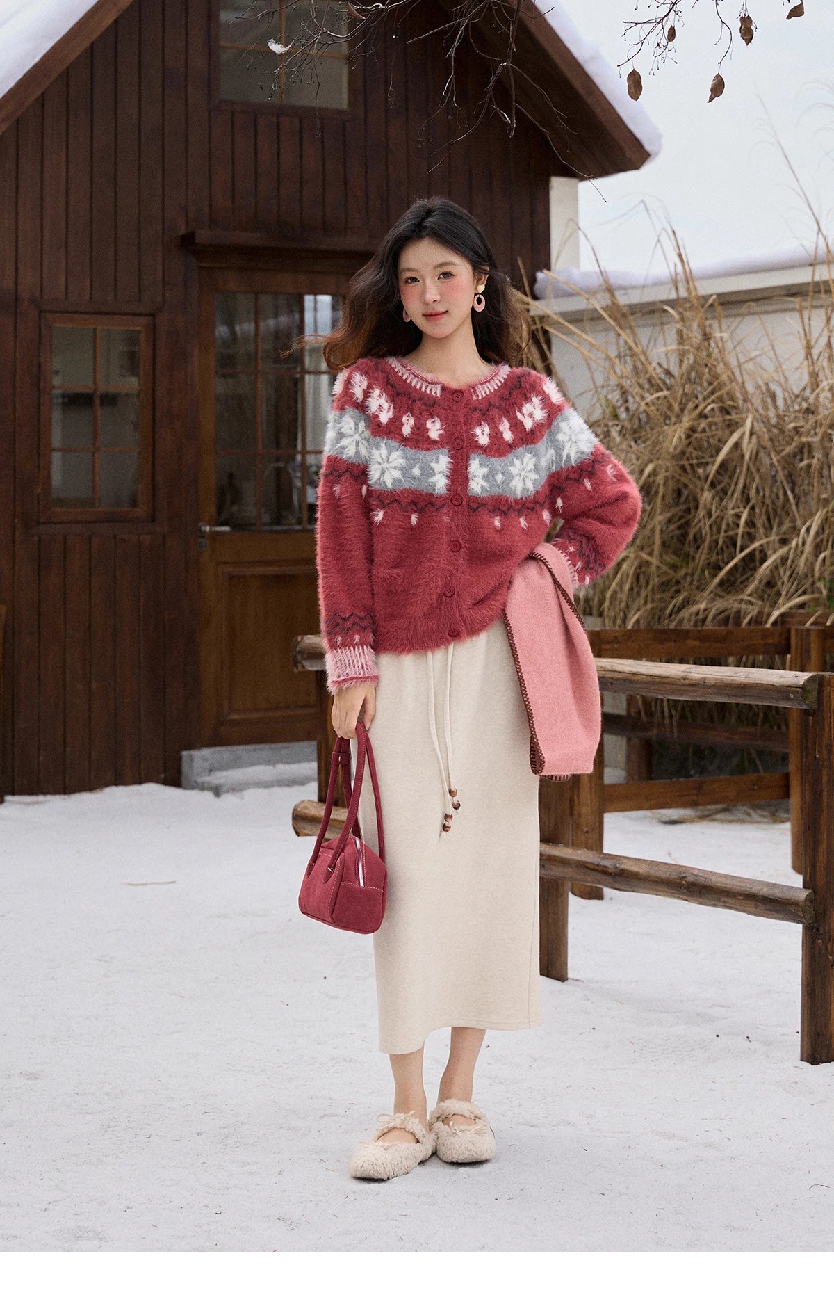 Mishow Red Imitation Mink Fur Snowflake Cardigan MXE91Z2801