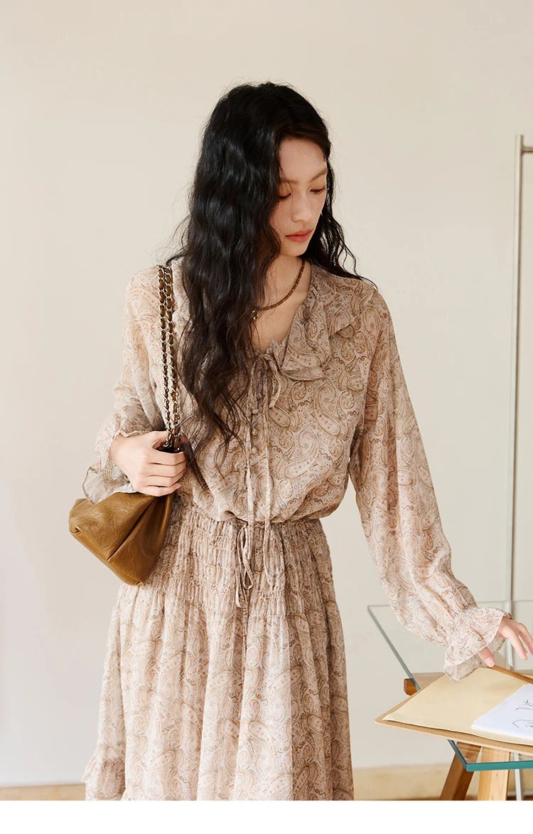 Mishow Cashew Flower Print Ruffled Tie Waist Dress MXE46L2520