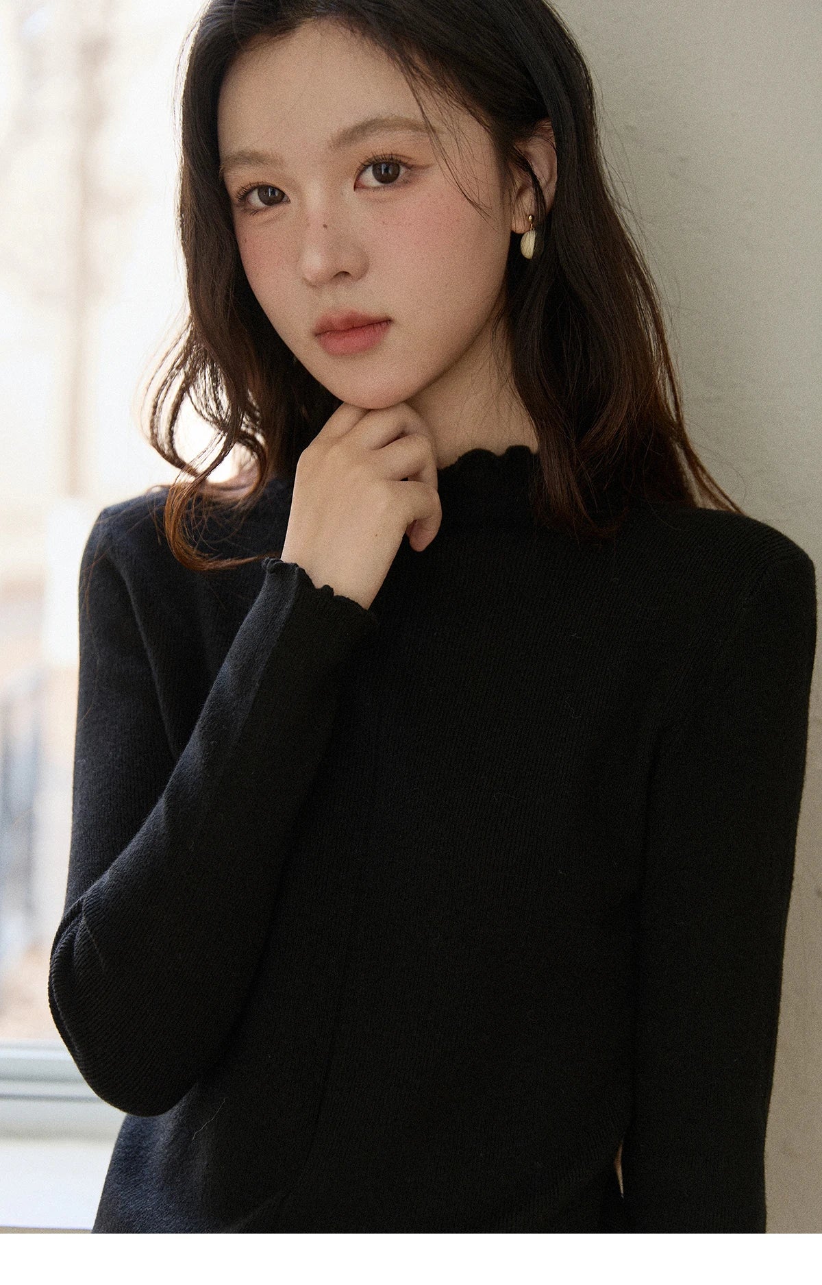 Mishow Ruffled Turtleneck Slim Knit Top MXE91Z2826