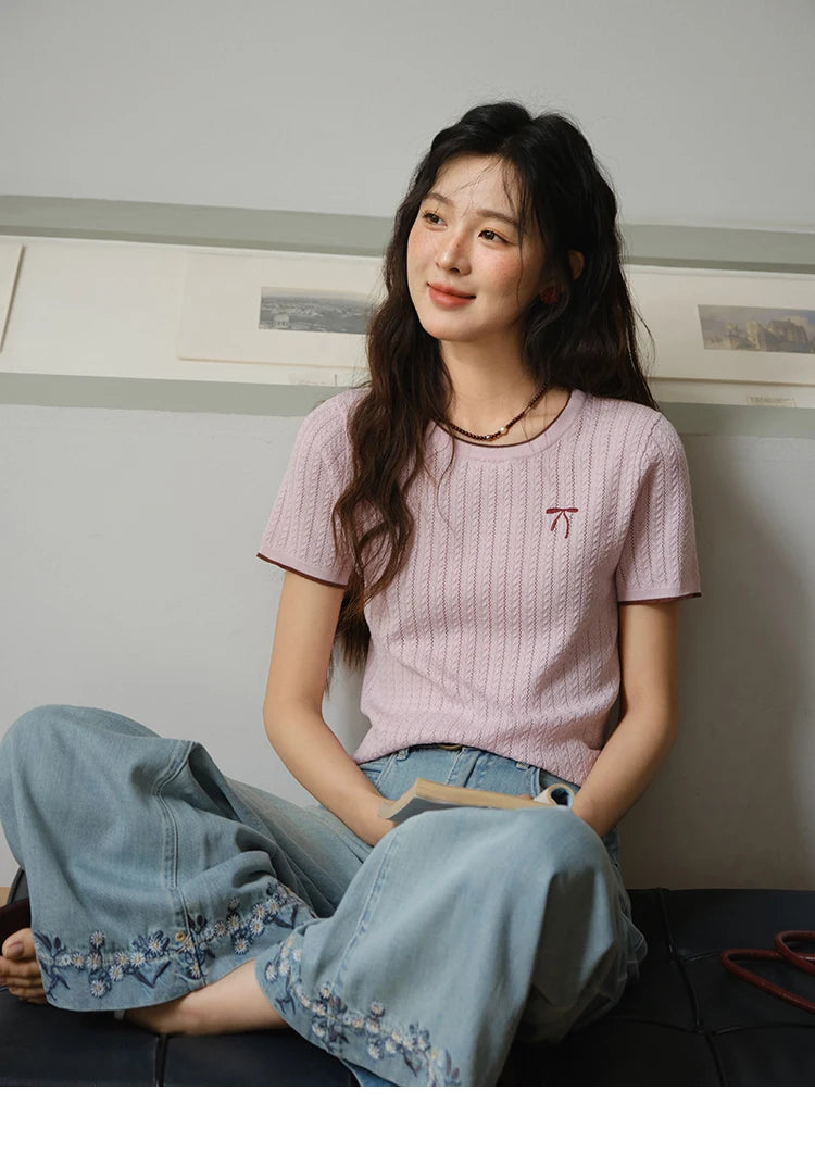 Mishow Flower Embroidery High Waist Wide Leg Jeans MXE37K0991