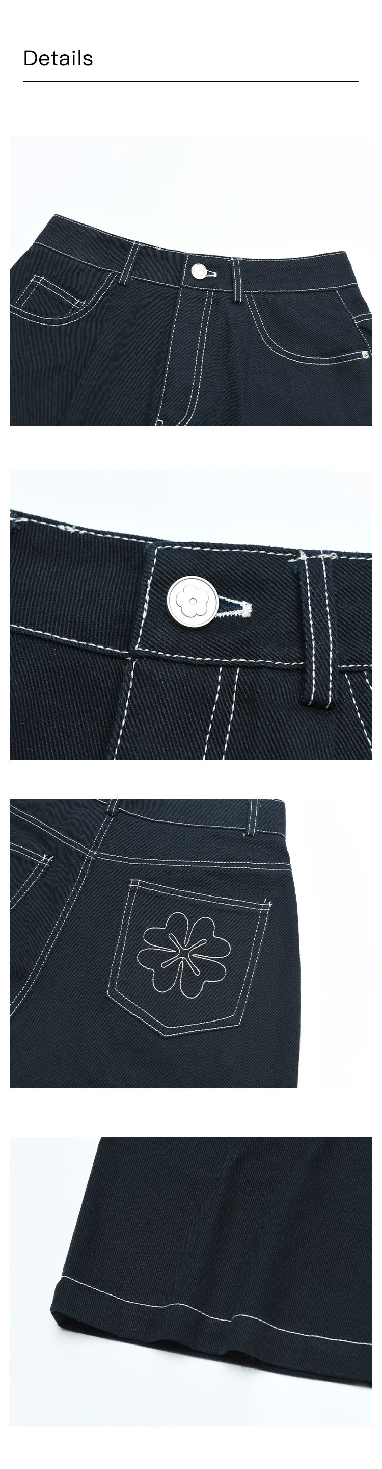 Mishow Embroidered Flower Pocket Wide Leg Denim Shorts MXD26K0707