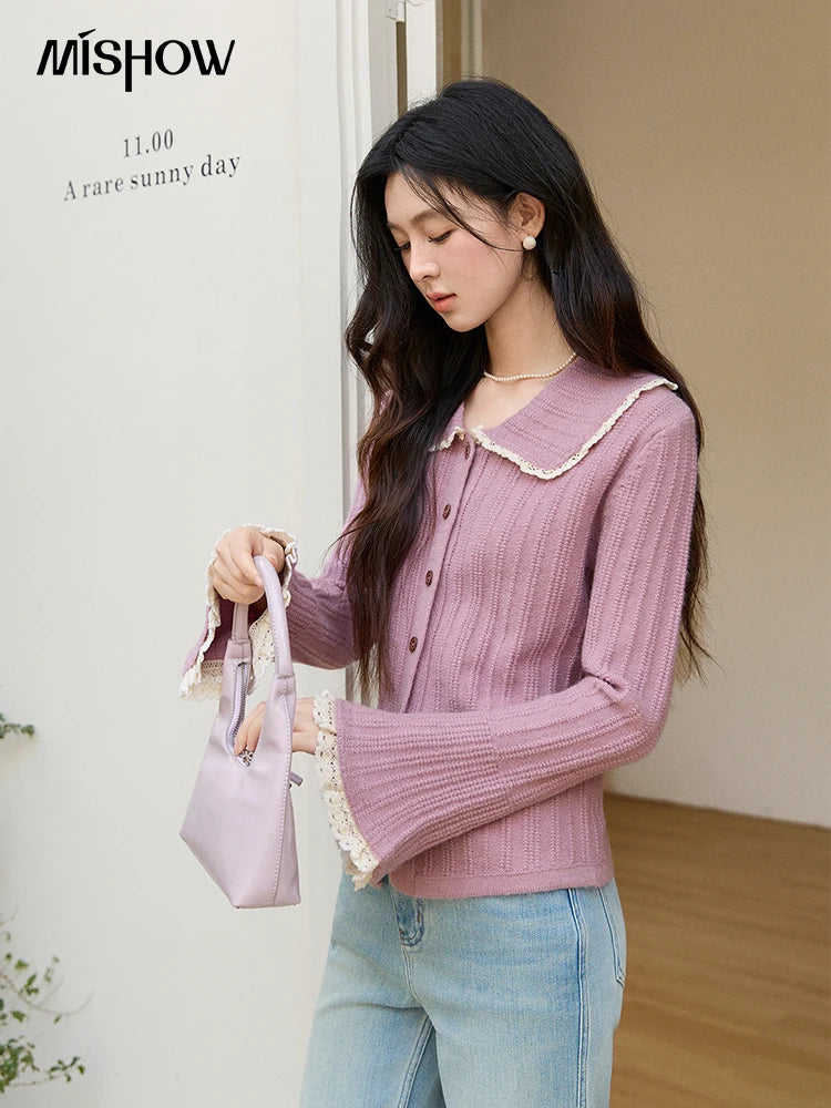 Mishow Lilac Peter Pan Collar Flare Sleeve Cardigan MXF11Z2994