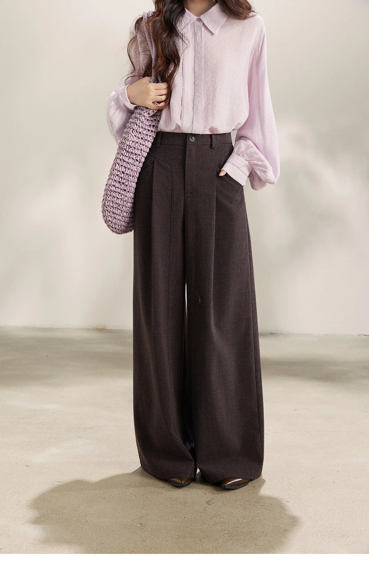 MISHOW Dark Purple Wide Leg Pants High Waist Pleated MXF13K1204