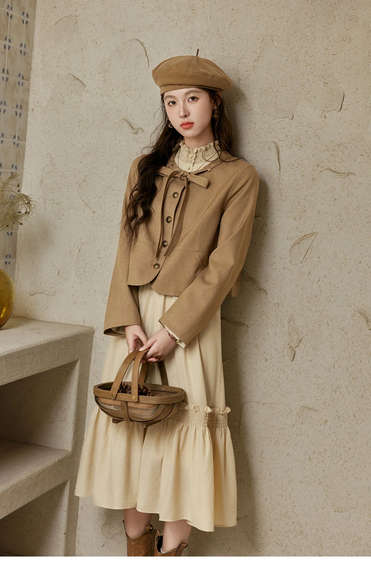 Mishow French Stand Neck Lotus Leaf Sleeve Dress MPD42L2036