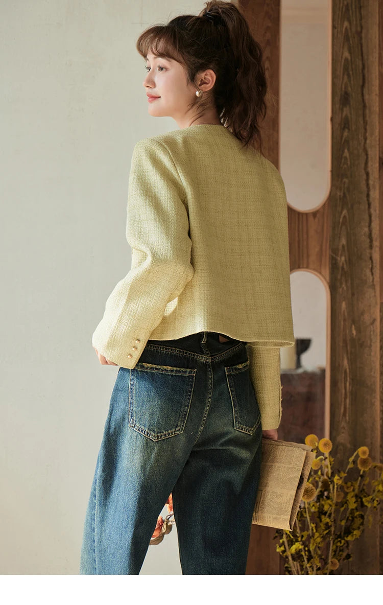 Mishow Retro Round Neck Gold Button Jacket MXC44W0072