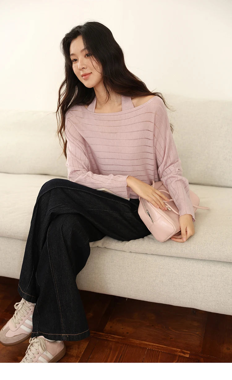 Mishow Striped Hanging Neck Top & Wool Blend Set MXE46T1399